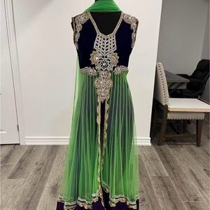 Elegant Green and Black Embroidered Dress